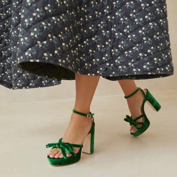 Loeffler Randall Melany Velvet Bow Heeled Platform Sandals - Picture 3 of 17